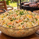 Salada de maionese com frango para churrasco