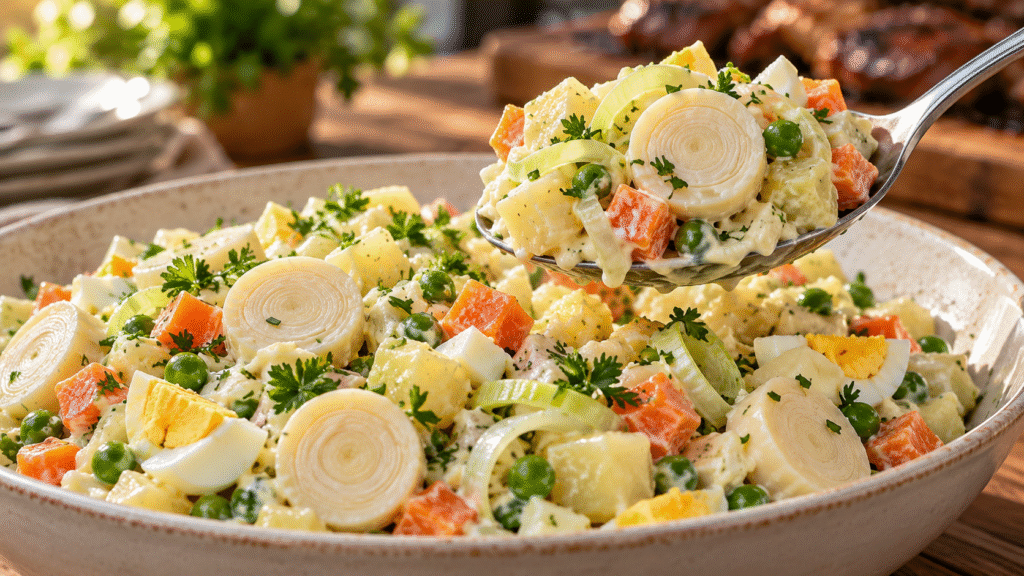 Salada de Maionese com Palmito e Alho-Poró