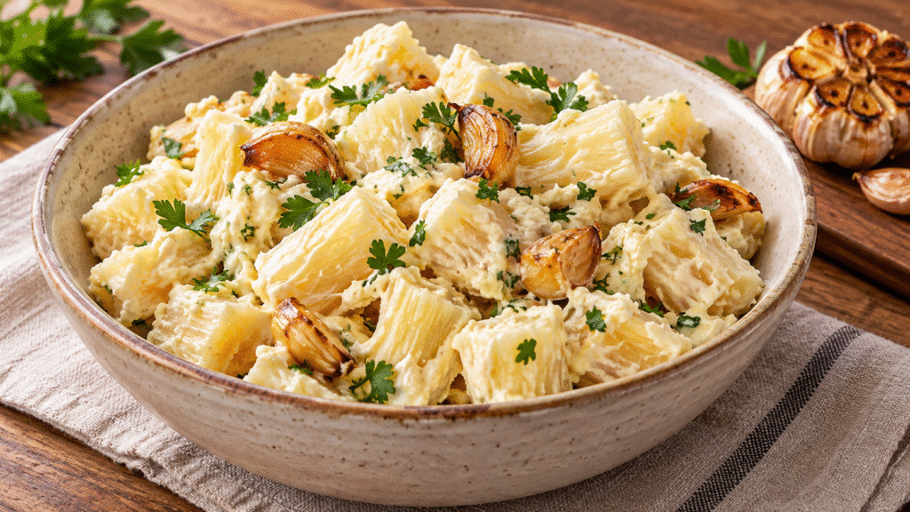 Salada de Maionese com Mandioca e Alho Assado