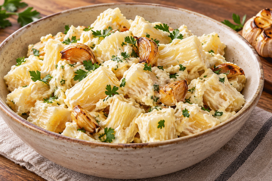 Salada de Maionese com Mandioca e Alho Assado